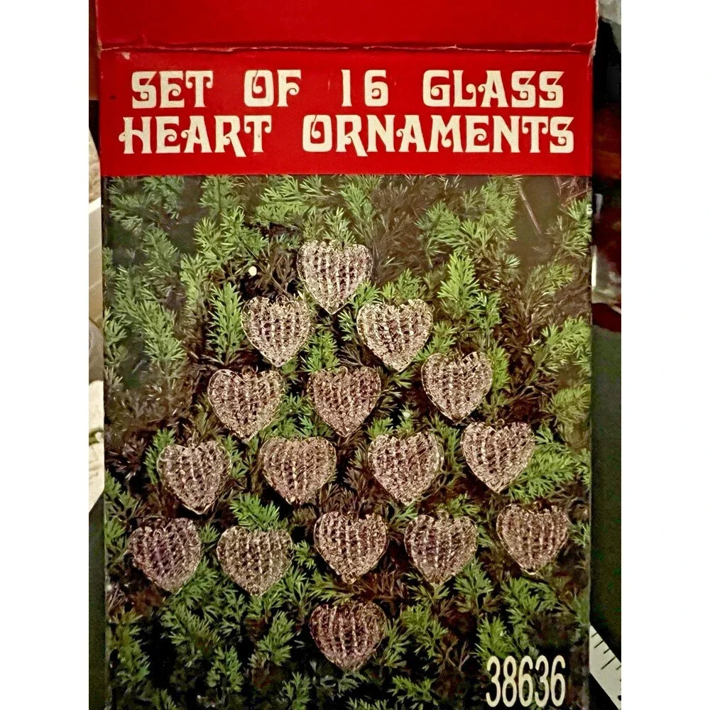 Spun Glass Heart Christmas Ornaments Home Decor 14 Pieces Clear Hanging Heart